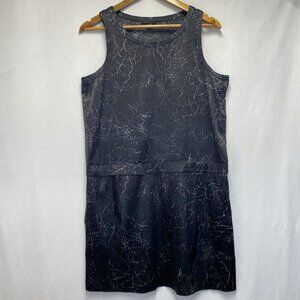 Theory Shaima Cracked Leather Print Silk Shift Dress Women 8 Black Sleeveless